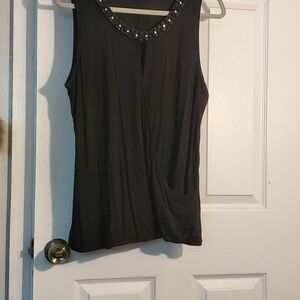 Cupio Black Tank Top with Embellished Neckline
